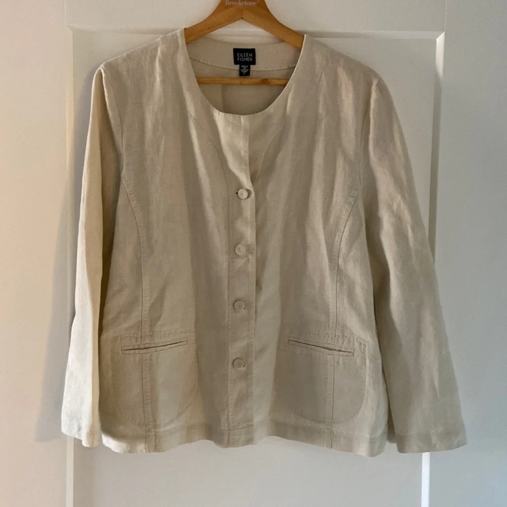 Eileen Fisher cream linen jacket size large
